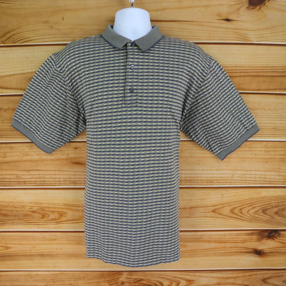 Carnoustie Polo Shirt Short Sleeves Mens L Brown‎ Geometric 100% Cotton Collared